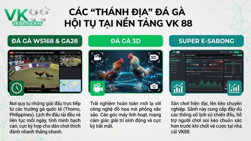 Các sảnh cược đá gà trực tuyến WS168, GA28 cực hot tại VK 88 Các sảnh cược đá gà trực tuyến WS168, GA28 cực hot tại VK 88