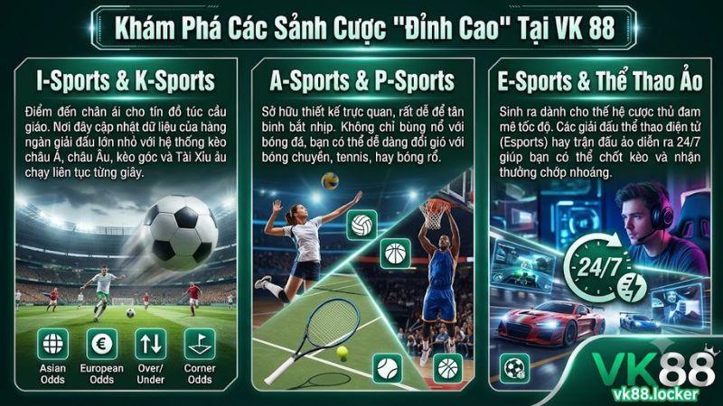 Đa dạng sảnh cược thể thao quốc tế trên nền tảng VK 88
