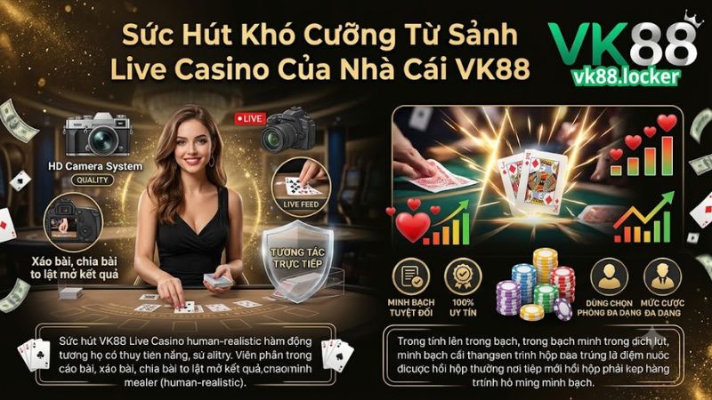 Giao diện sảnh Live Casino chân thực và minh bạch tại nhà cái VK88