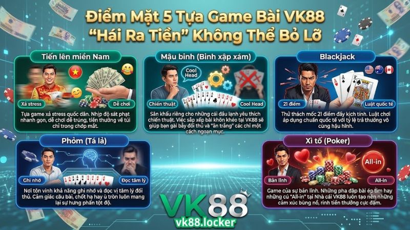 Top các tựa game bài hot nhất rinh tiền tỷ trên nền tảng VK88 Top các tựa game bài hot nhất rinh tiền tỷ trên nền tảng VK88
